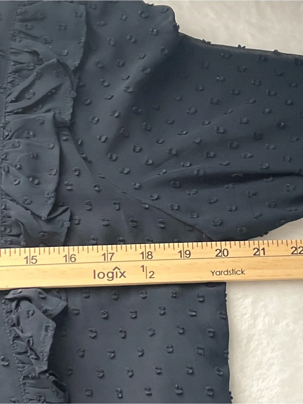 J. Crew Navy Swiss Dot Ruffle‎ Long-Sleeve Blouse, Size 8